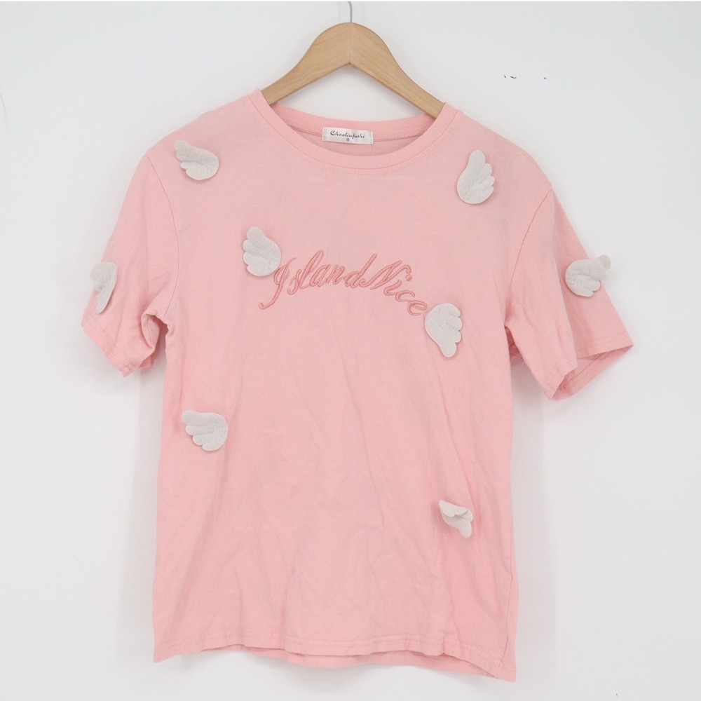 Chaoliufushi T-Shirt Womens 2 Island Nice Pink 3D Wing Applique Excellent